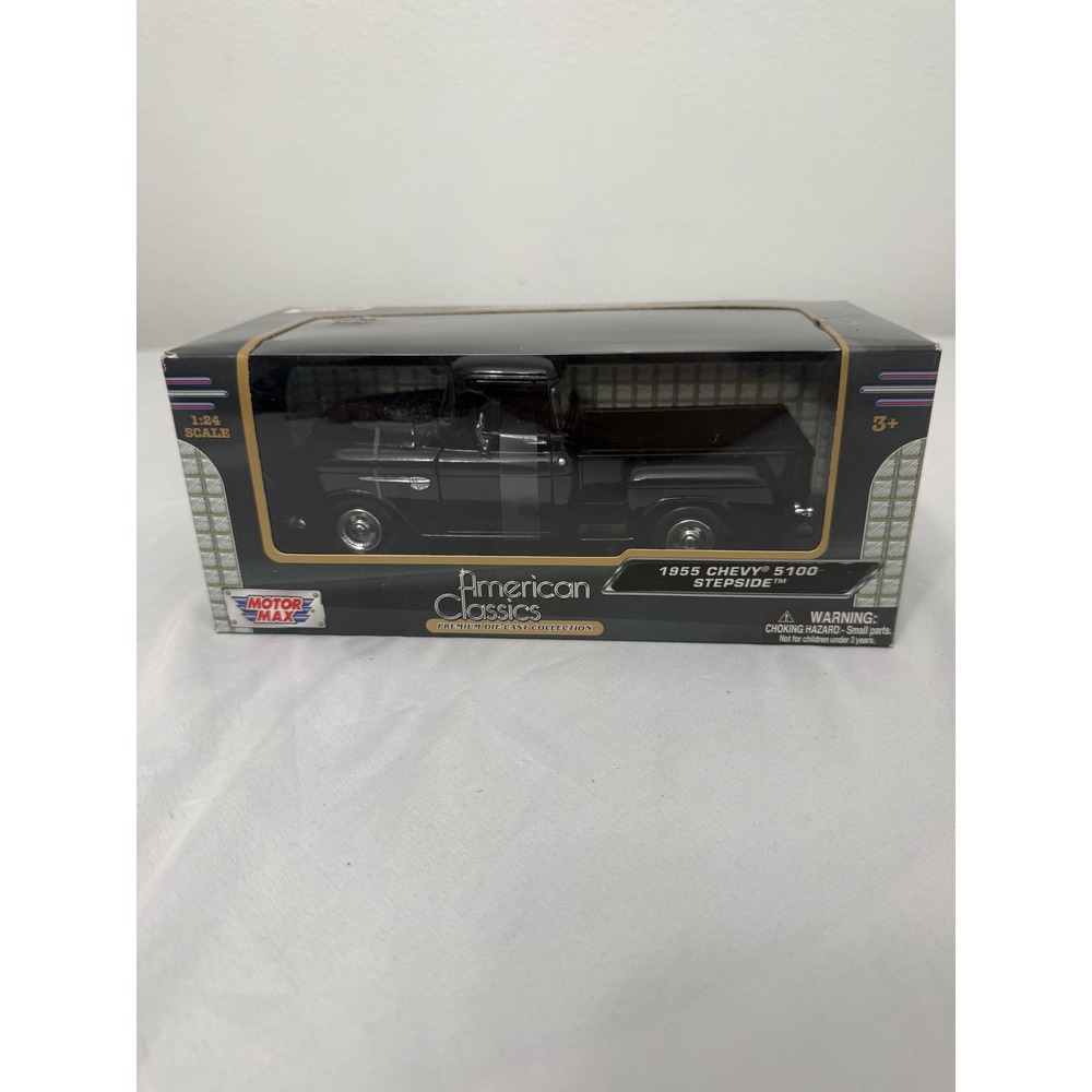 Motor Max 1955 Chevy 5100 Stepside Black 1:24 Scale Diecast Model Car 73200AC